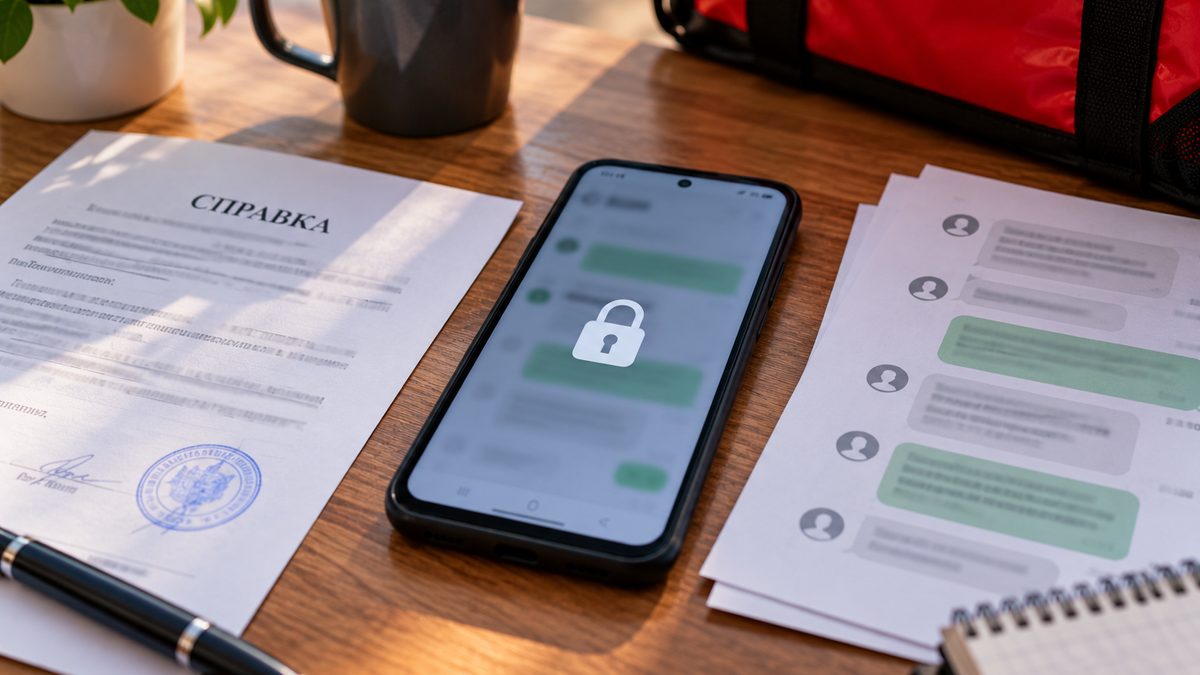 Смартфон со значком замка и медицинская справка рядом