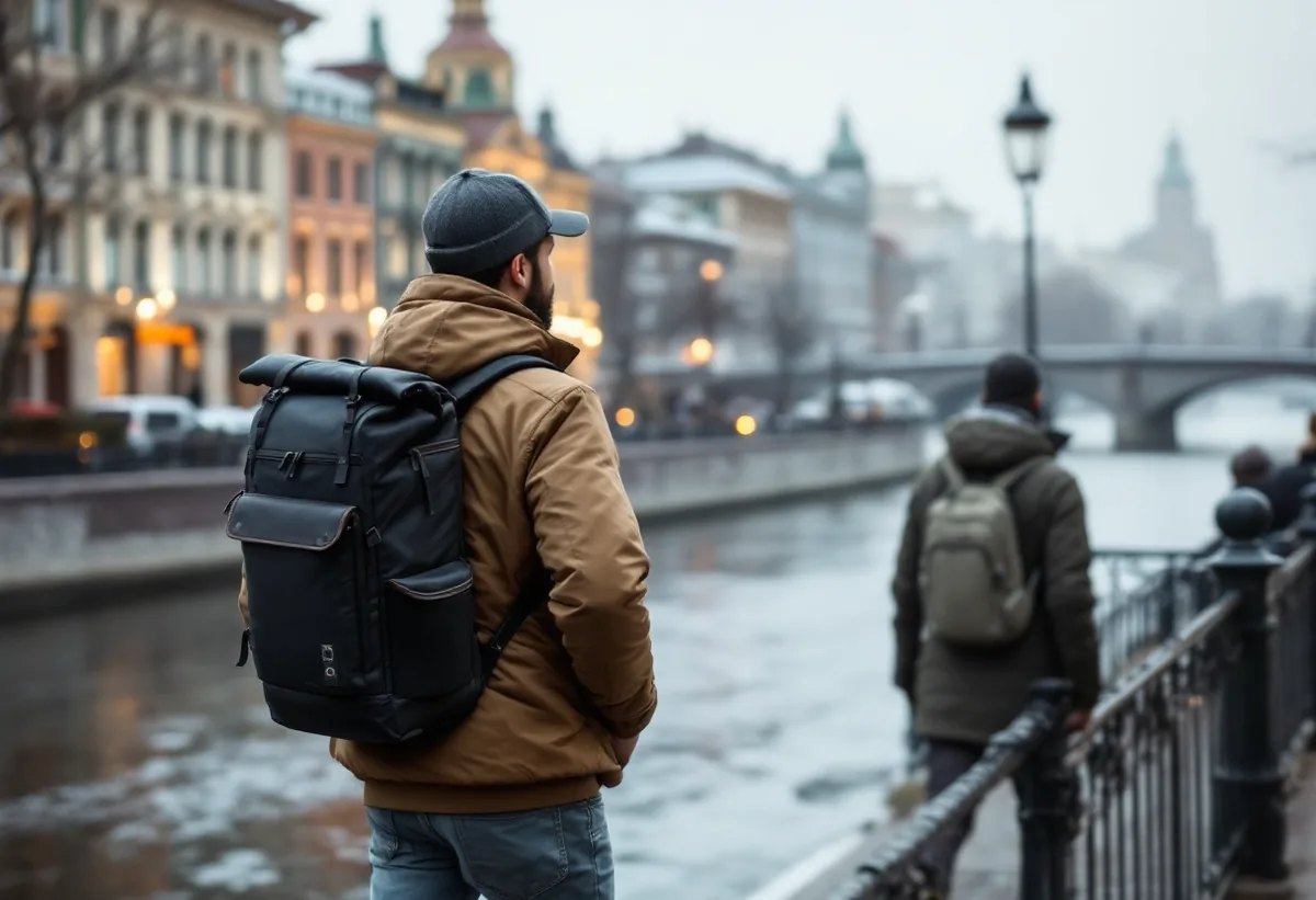 Курьер на смене в центре Санкт-Петербурга