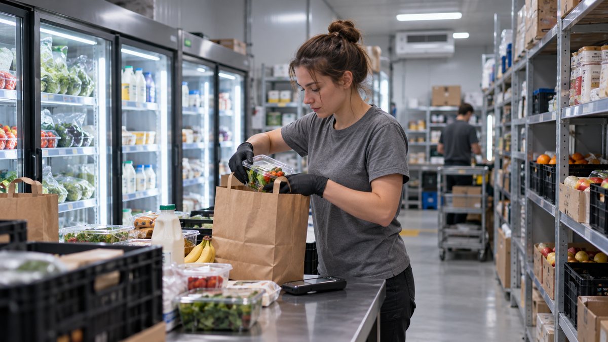 Небольшой продуктовый мини-склад с холодильными витринами