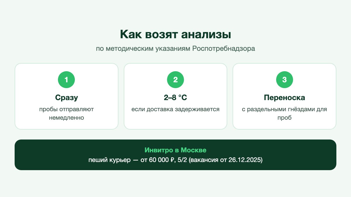 Курьер несёт медицинский термоконтейнер к входу в лабораторию