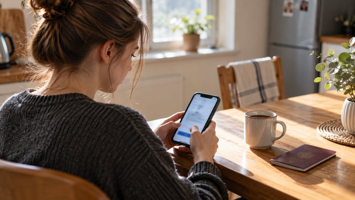 Девушка регистрируется в приложении для подработки на смартфоне