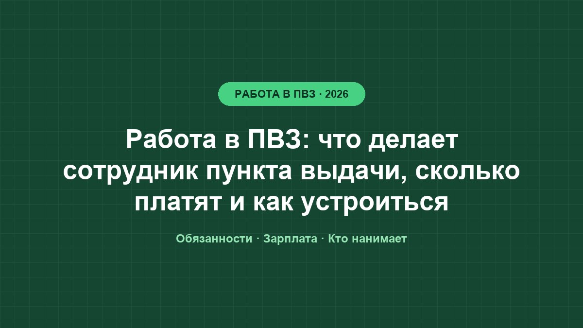 Сотрудница пункта выдачи сканирует посылку у стойки, за ней стеллажи с пакетами